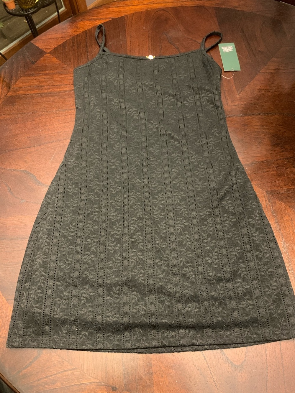 wild fable Black Lace-Texture Spaghetti Strap Mini Dress